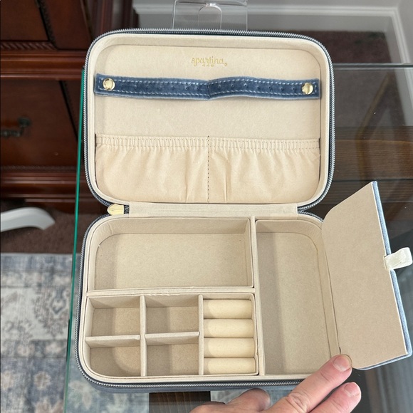 Spartina 449 Blue Velvet Jewelry Box with Floral Embroidery - Picture 4 of 4